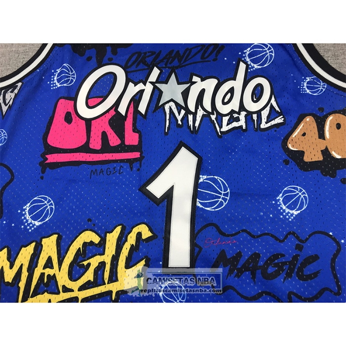 Camiseta Orlando Magic Penny Hardaway NO 1 Slap Sticker Mitchell & Ness 1994-95 Azul